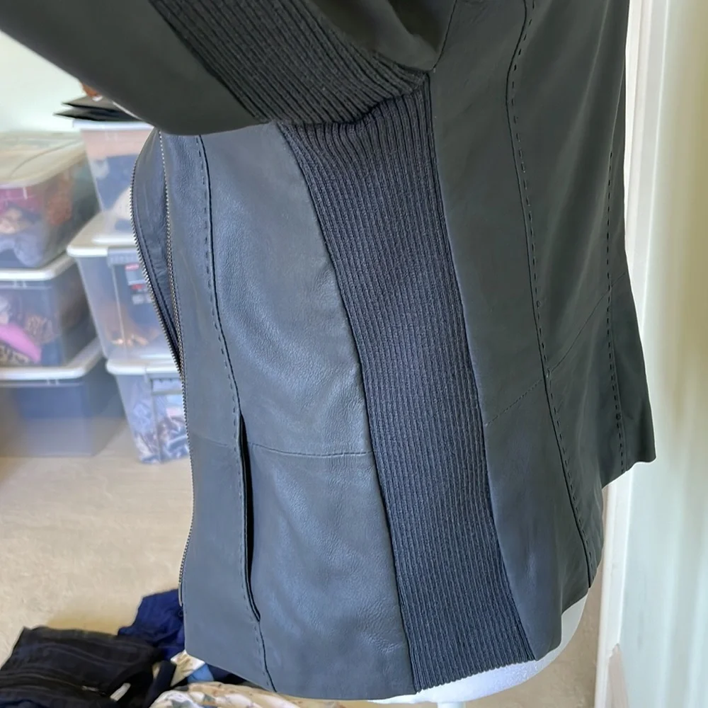 Vince Classic Scuba Goat Leather Jacket Moto Gray Size M - Picture 7 of 12